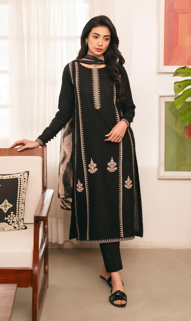 Premier Black Embroidered Dhanak