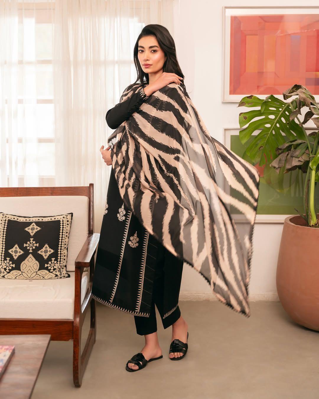Premier Black Embroidered Dhanak