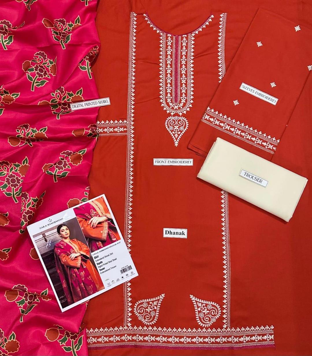 Orange Embroidered Dhanak