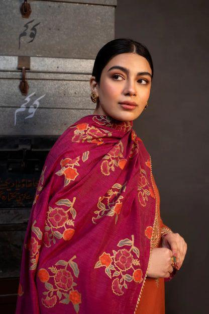Orange Embroidered Dhanak