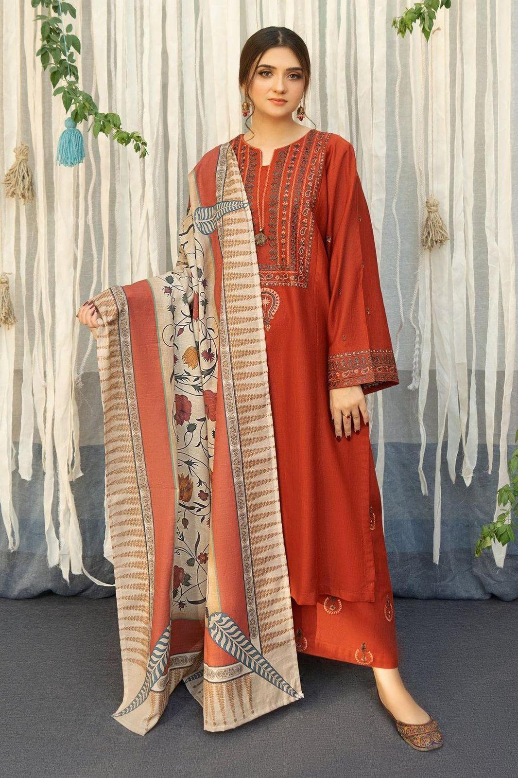 Orange Embroidered Dhanak