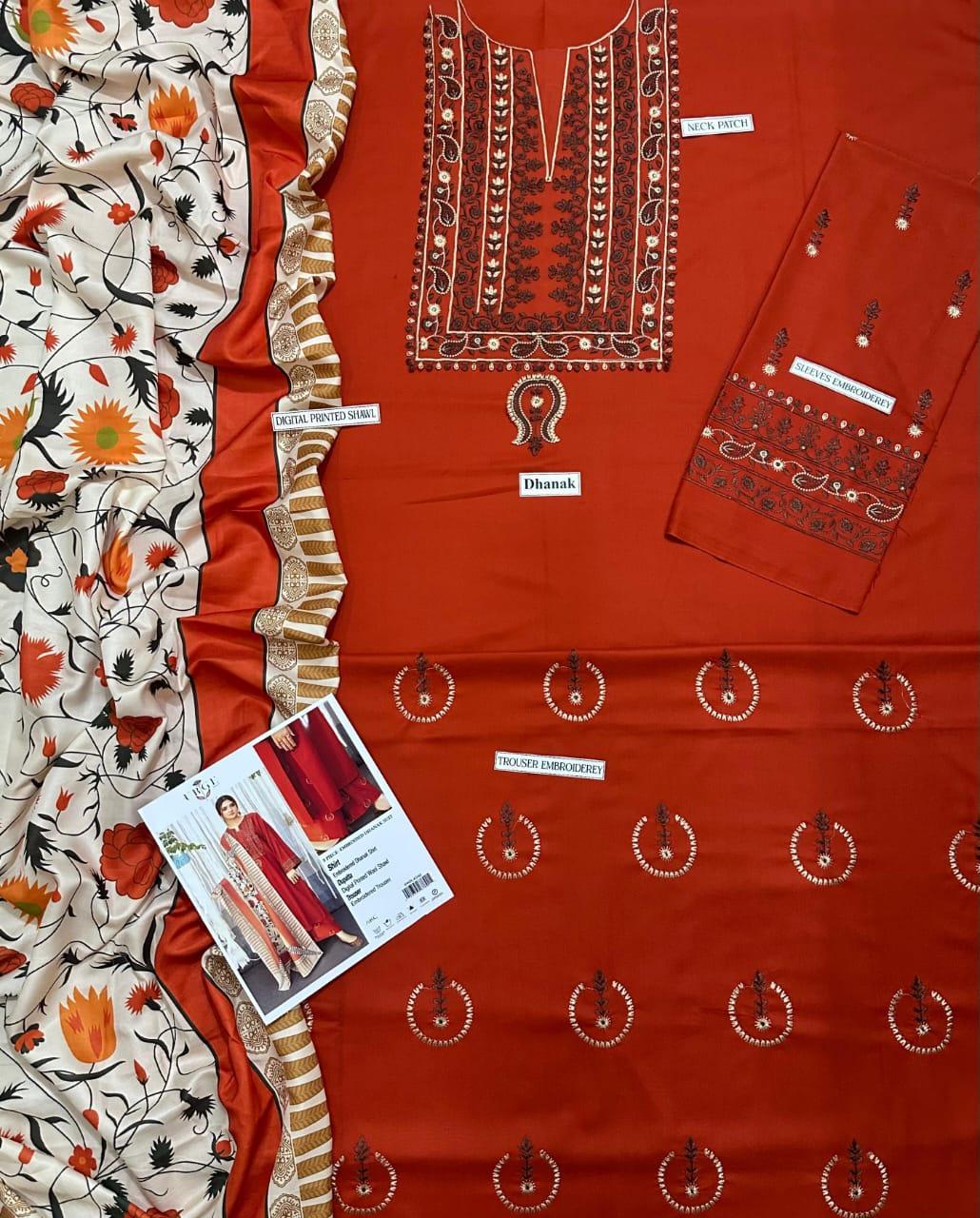 Orange Embroidered Dhanak