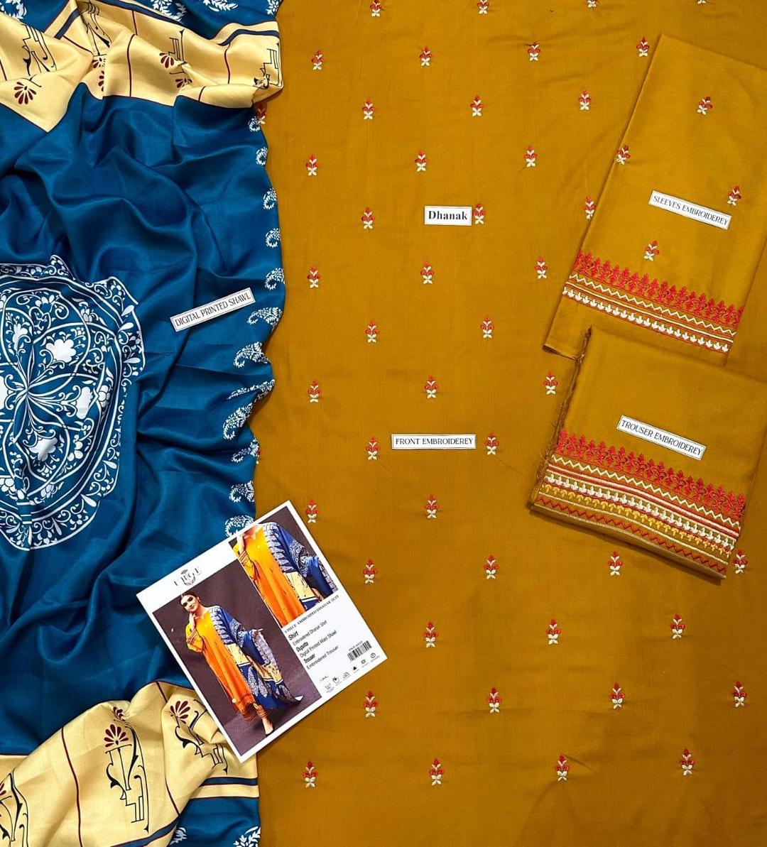Mustard Embroidered Dhanak