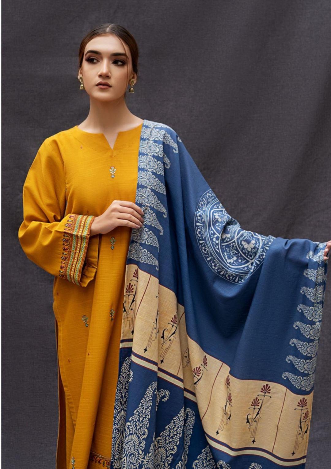 Mustard Embroidered Dhanak