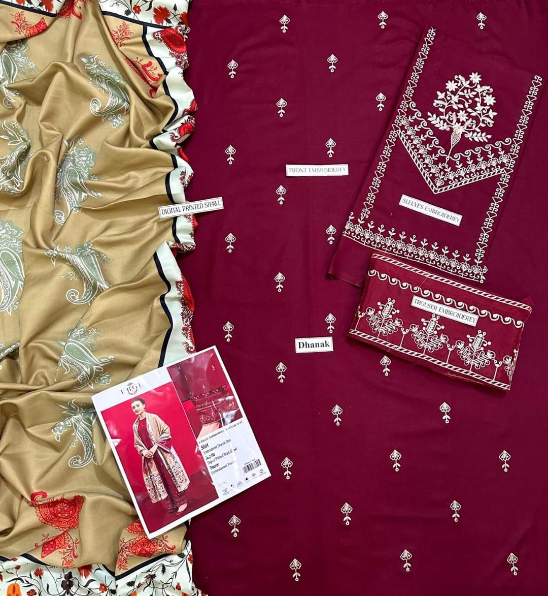 Maroon Embroidered Dhanak