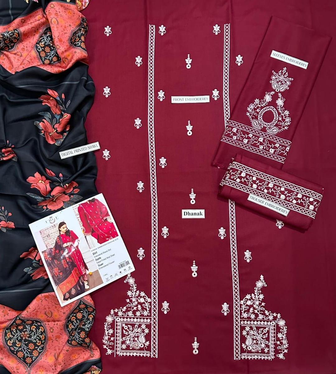 Maroon Embroidered Dhanak