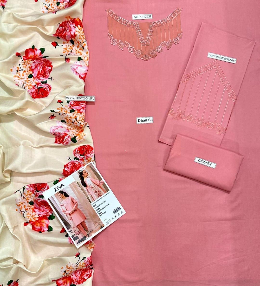 Pink Embroidered Dhanak
