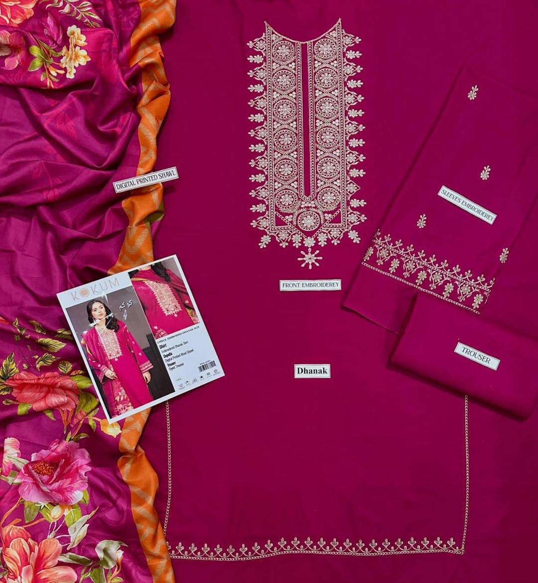 Red Embroidered Dhanak