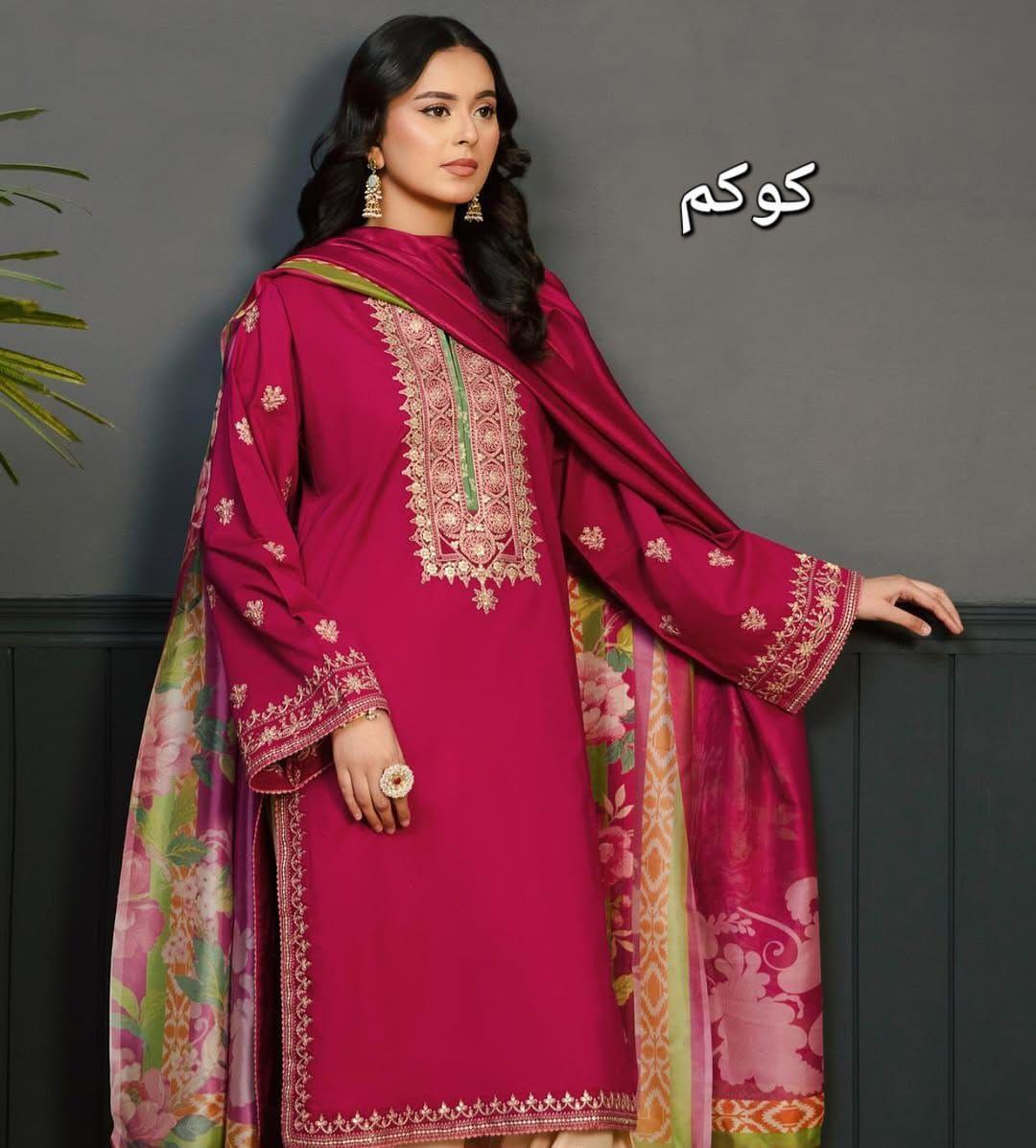 Red Embroidered Dhanak