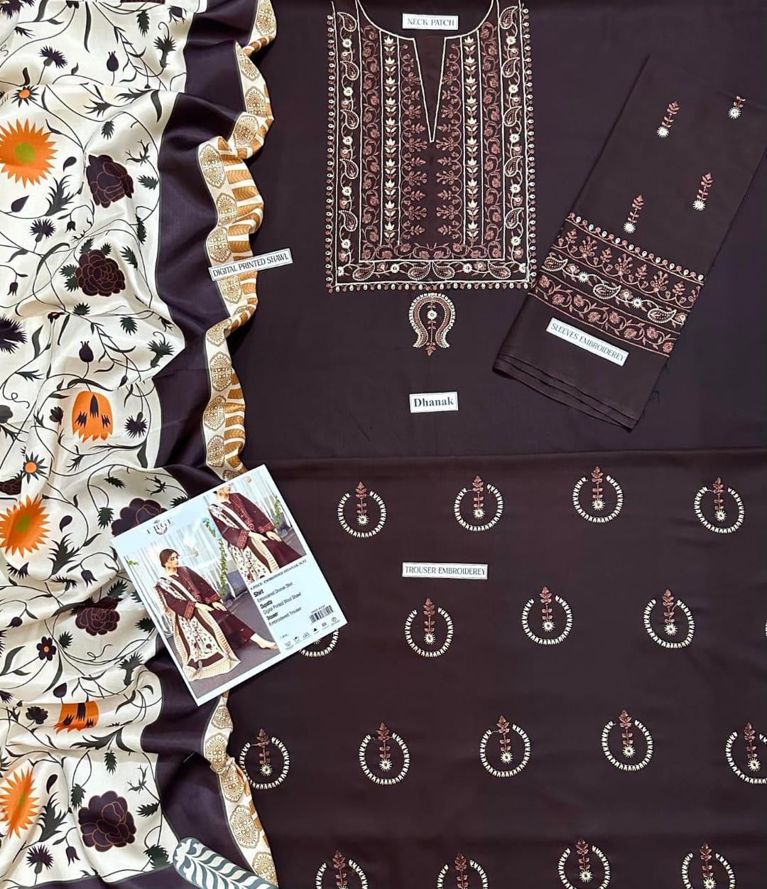 Brown Embroidered Dhanak