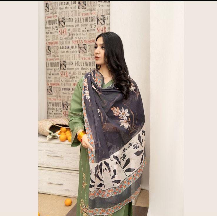 Green Embroidered Dhanak