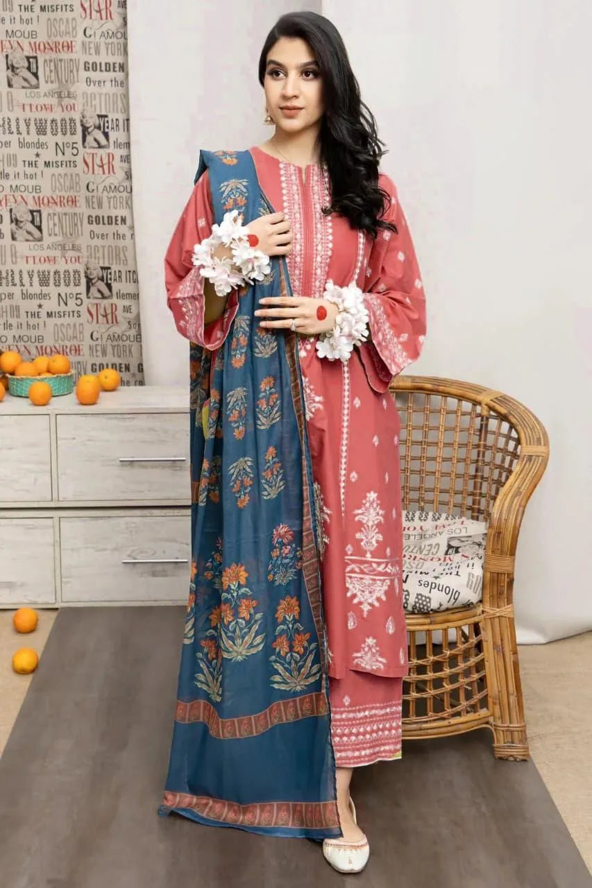 Pink Embroidered Dhanak