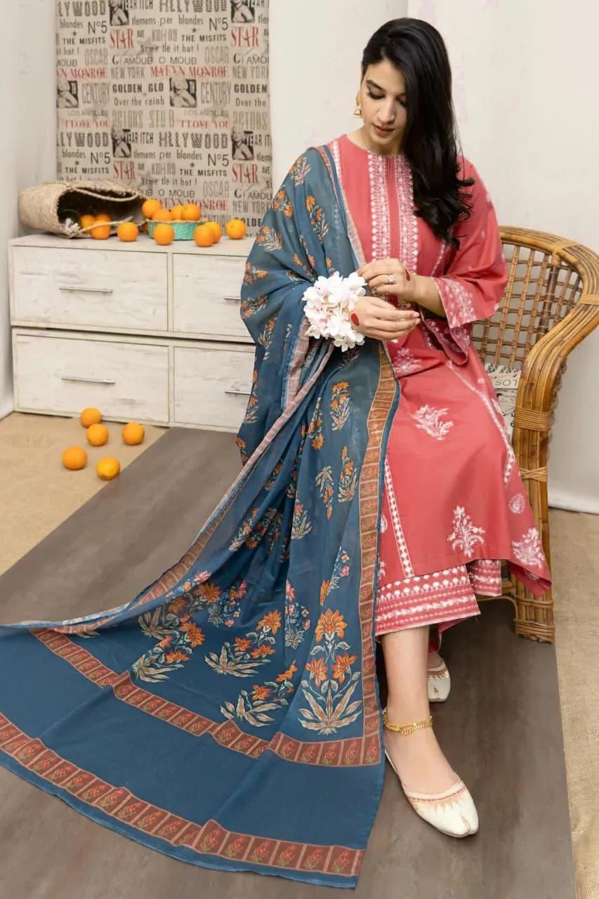 Pink Embroidered Dhanak