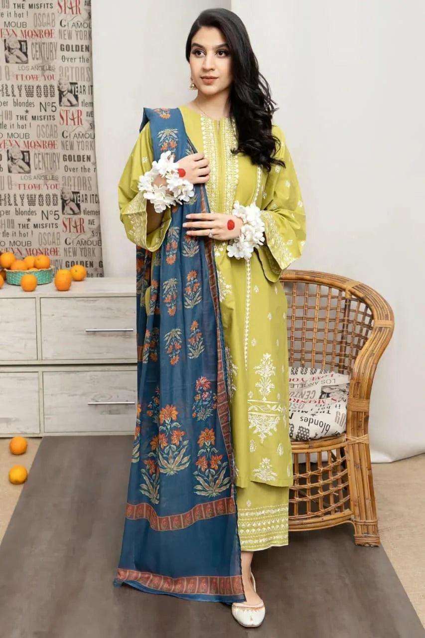 Yellow Embroidered Dhanak
