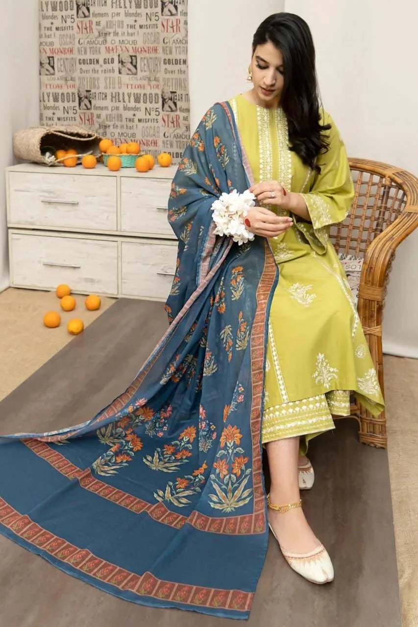 Yellow Embroidered Dhanak