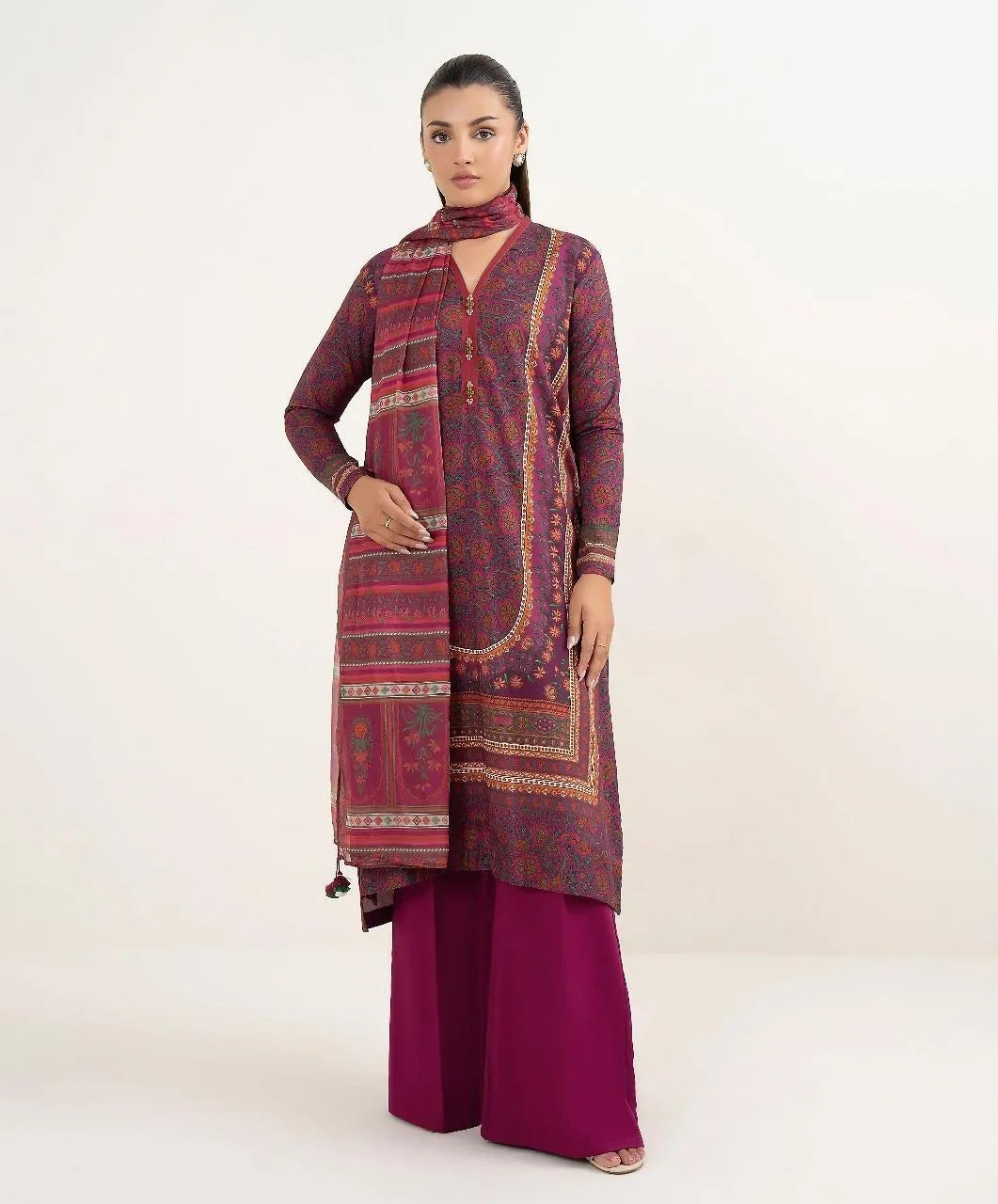 Purple Linen Printed