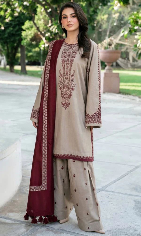 Ivory Embroidered Dhanak