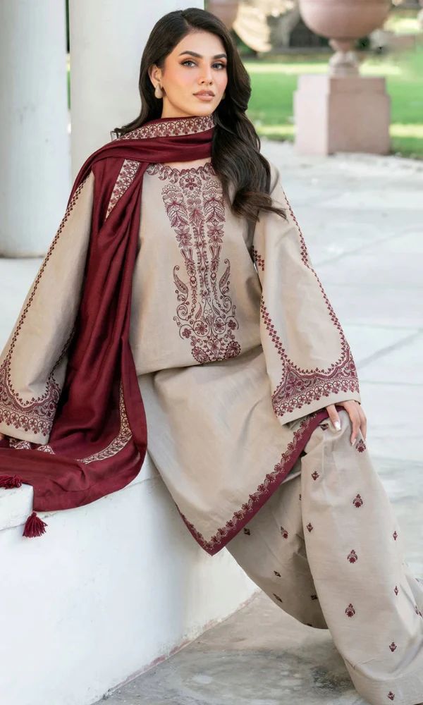 Ivory Embroidered Dhanak