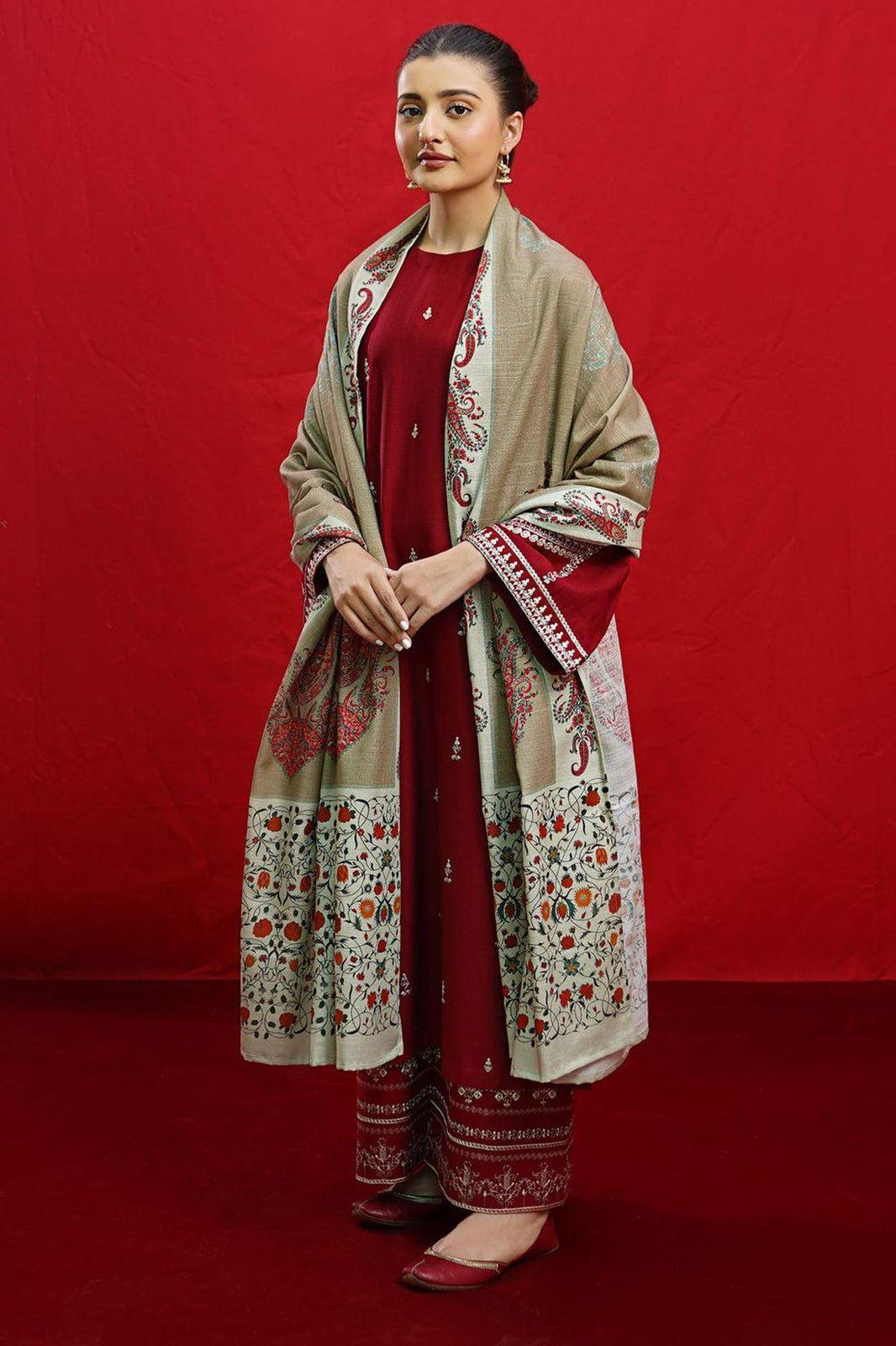 Maroon Embroidered Dhanak