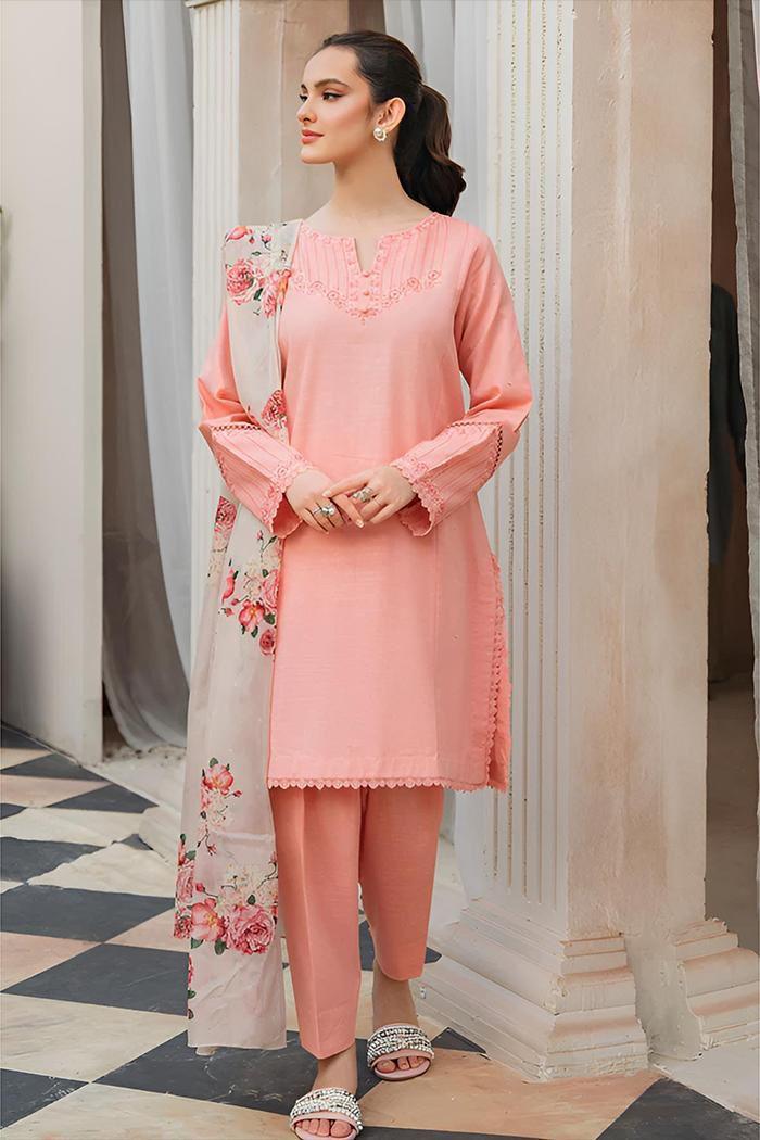 Pink Embroidered Dhanak