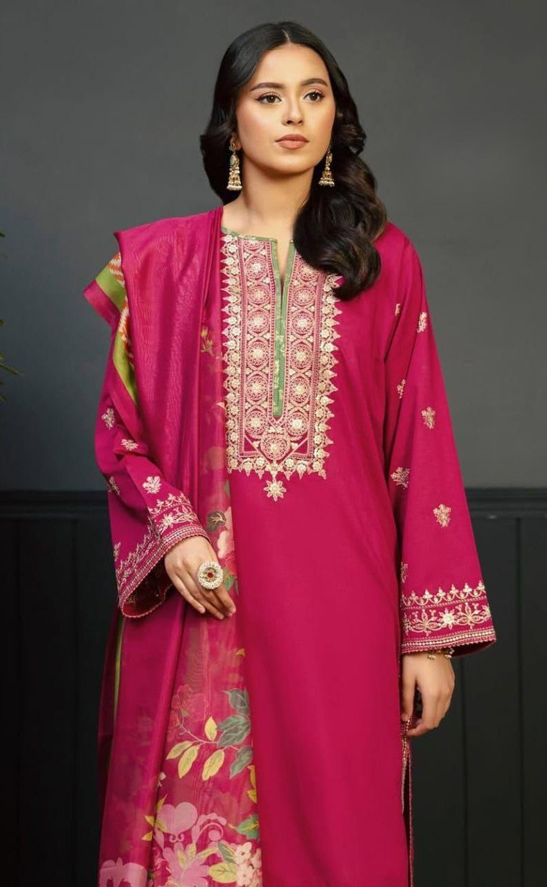 Red Embroidered Dhanak