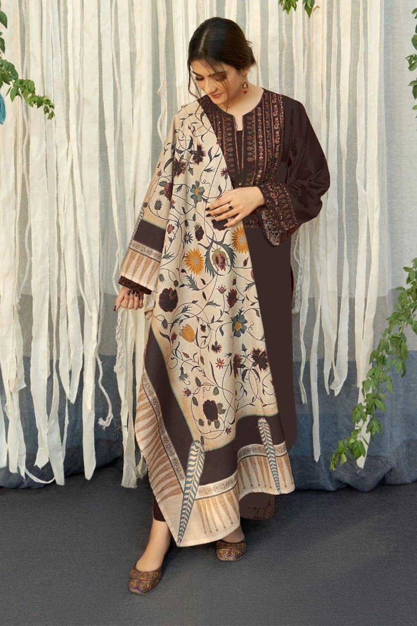 Brown Embroidered Dhanak