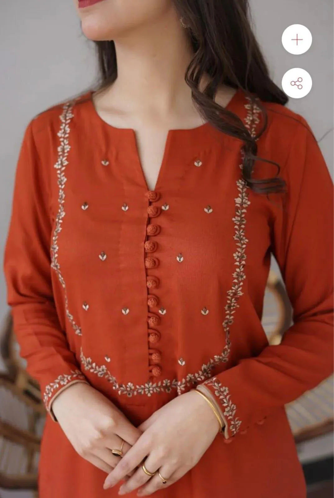 Orange Embroidered Dhanak