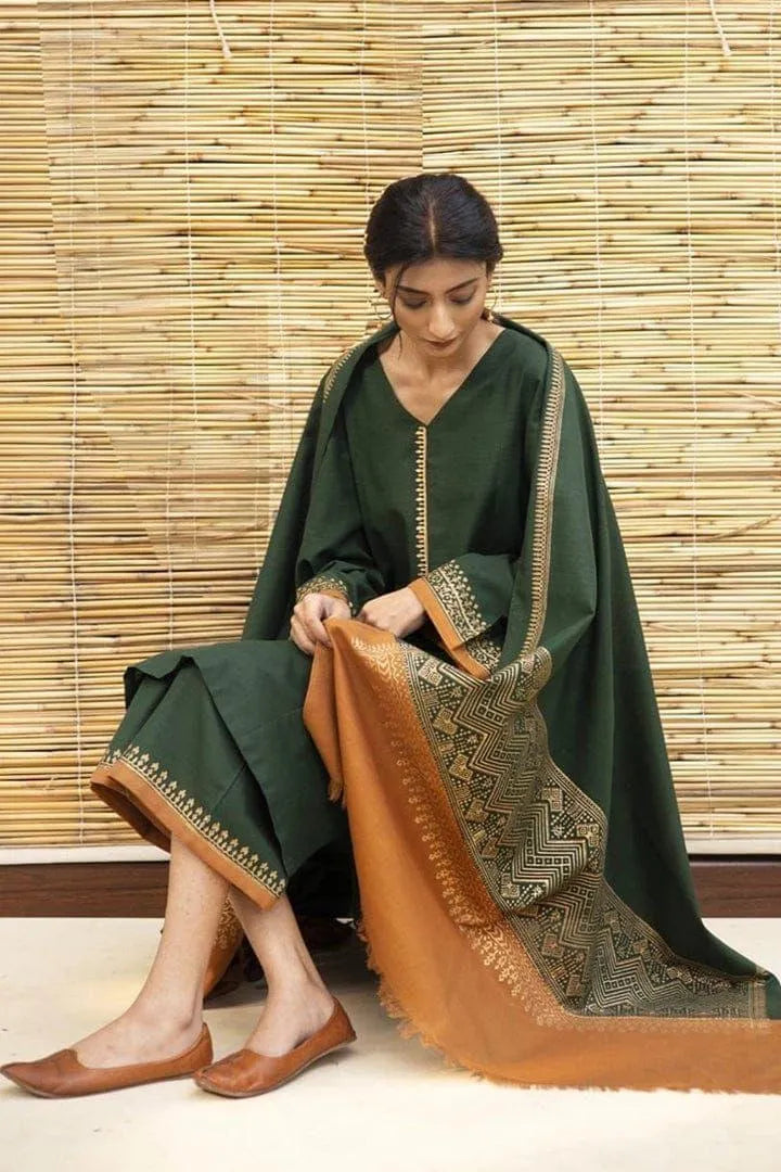 Green Embroidered Dhanak