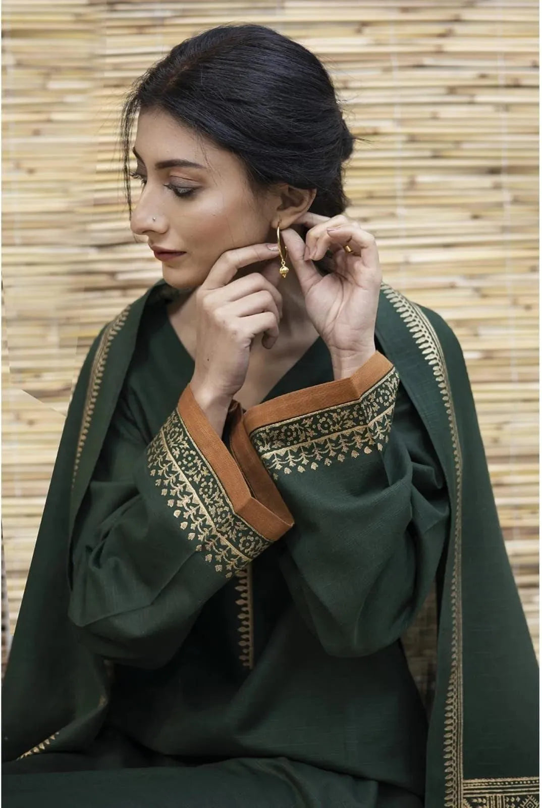 Green Embroidered Dhanak