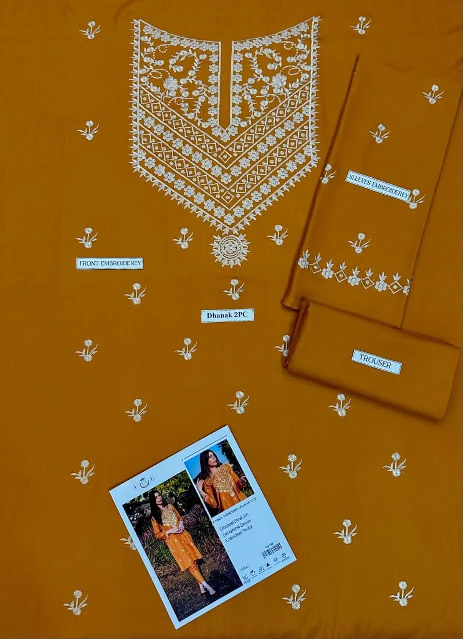 Mustard Embroidered Dhanak