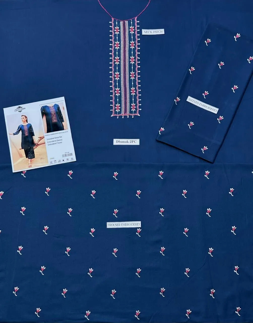 Blue Embroidered Dhanak