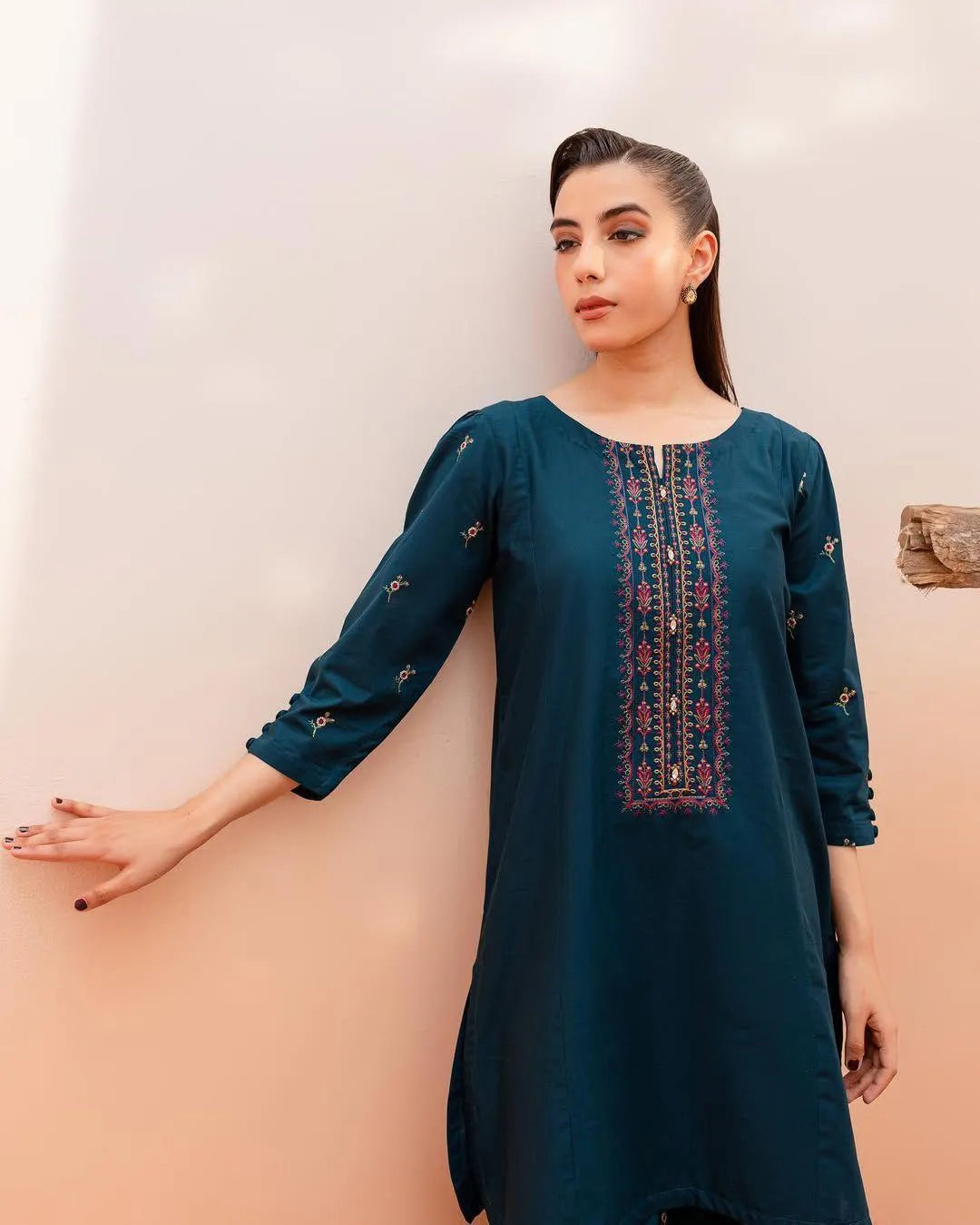 Blue Embroidered Dhanak