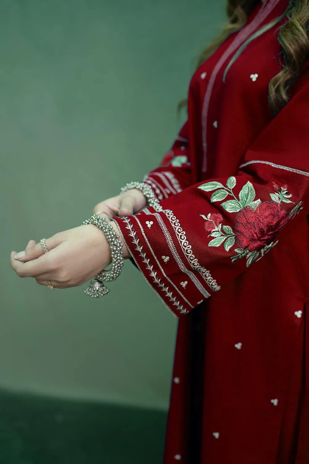 Maroon Embroidered Dhanak