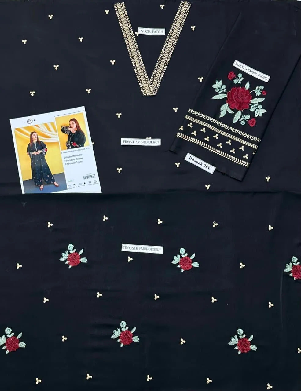 Black Embroidered Dhanak