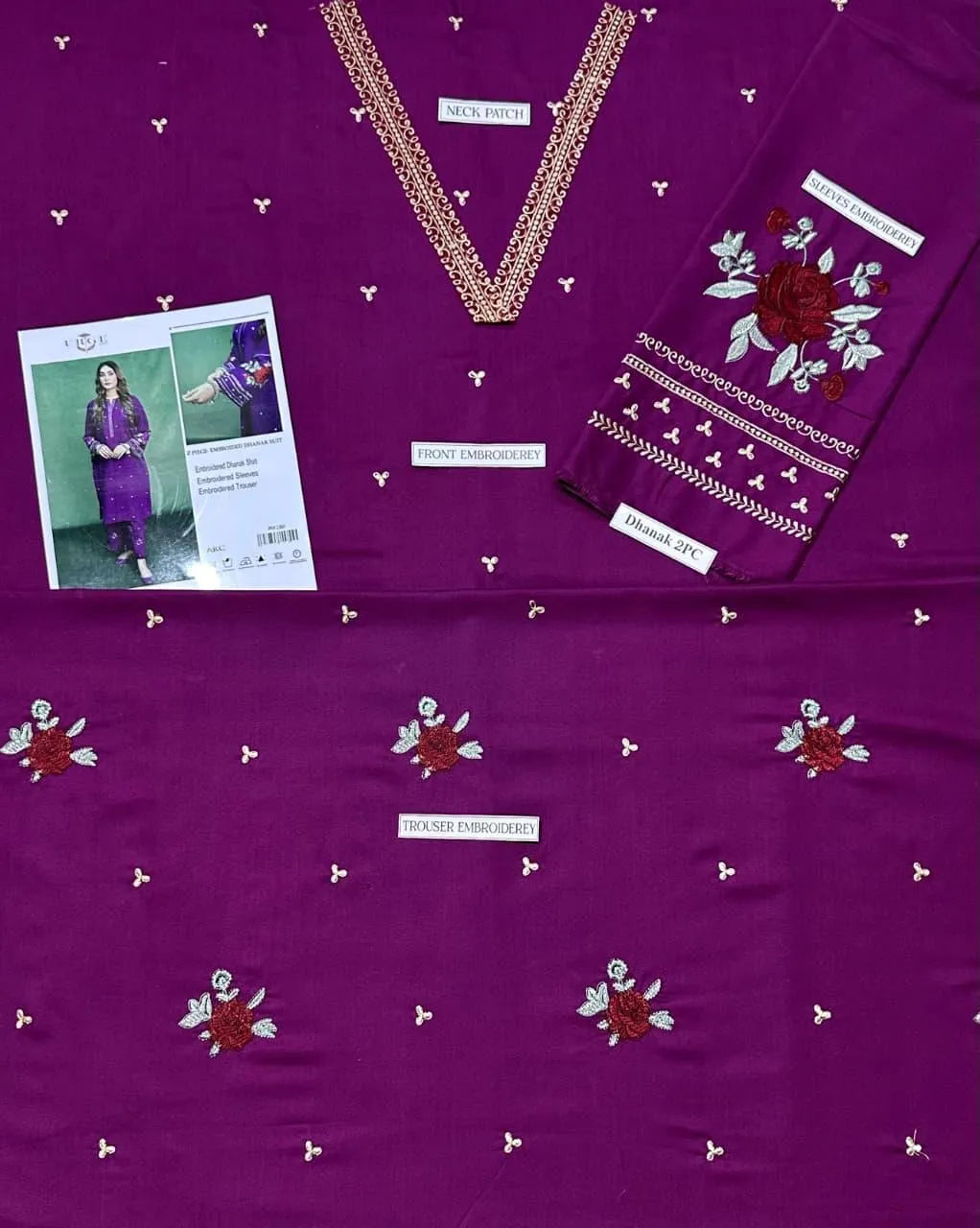 Magenta Embroidered Dhanak