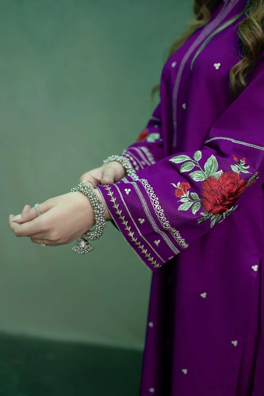 Magenta Embroidered Dhanak