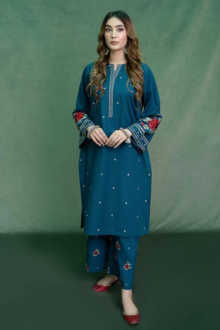 Blue Embroidered Dhanak