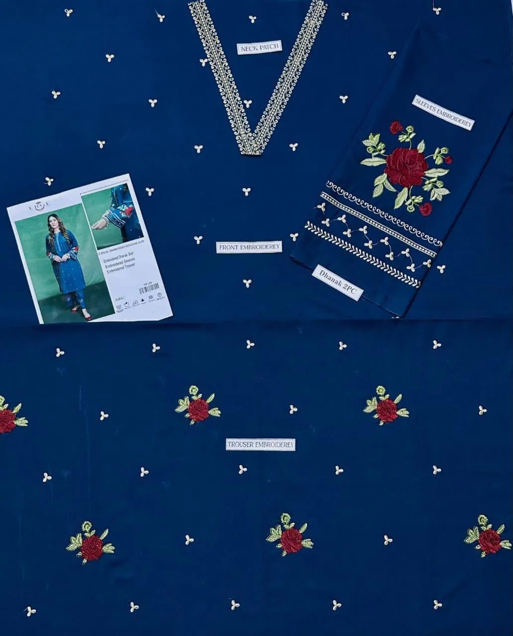 Blue Embroidered Dhanak