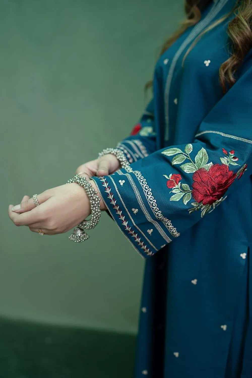 Blue Embroidered Dhanak