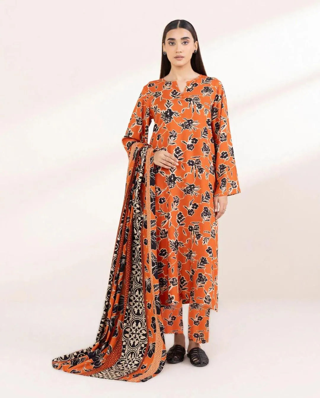Orange Permimum Printed Dhanak