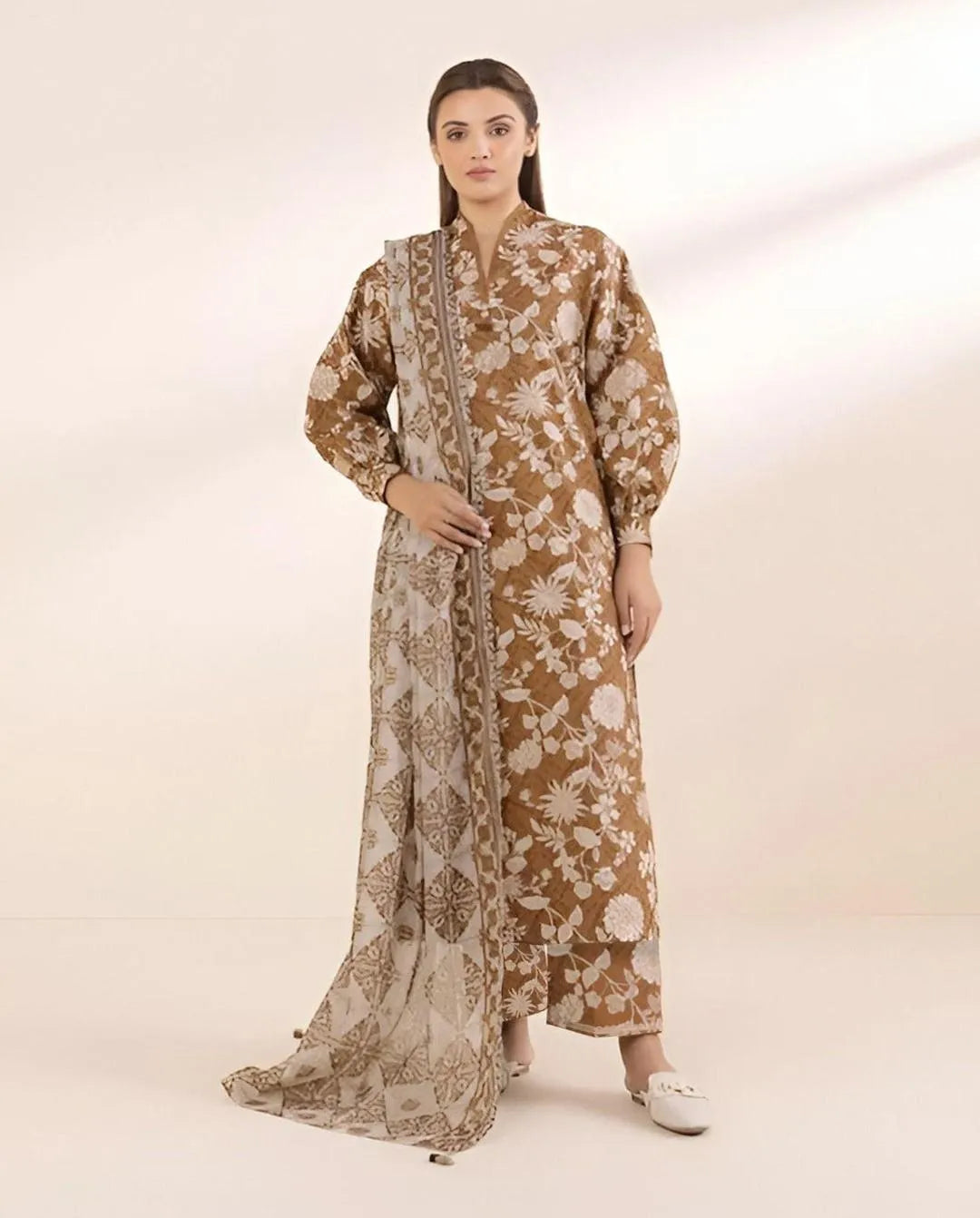 Brown Permimum Printed Dhanak