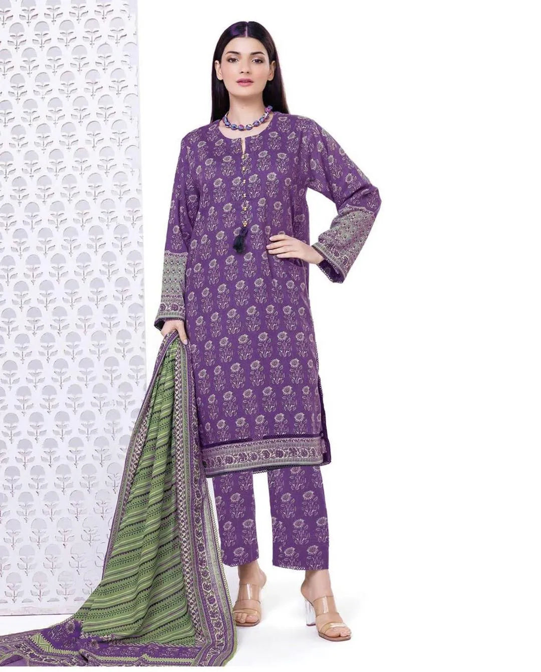 Purple Permimum Printed Dhanak