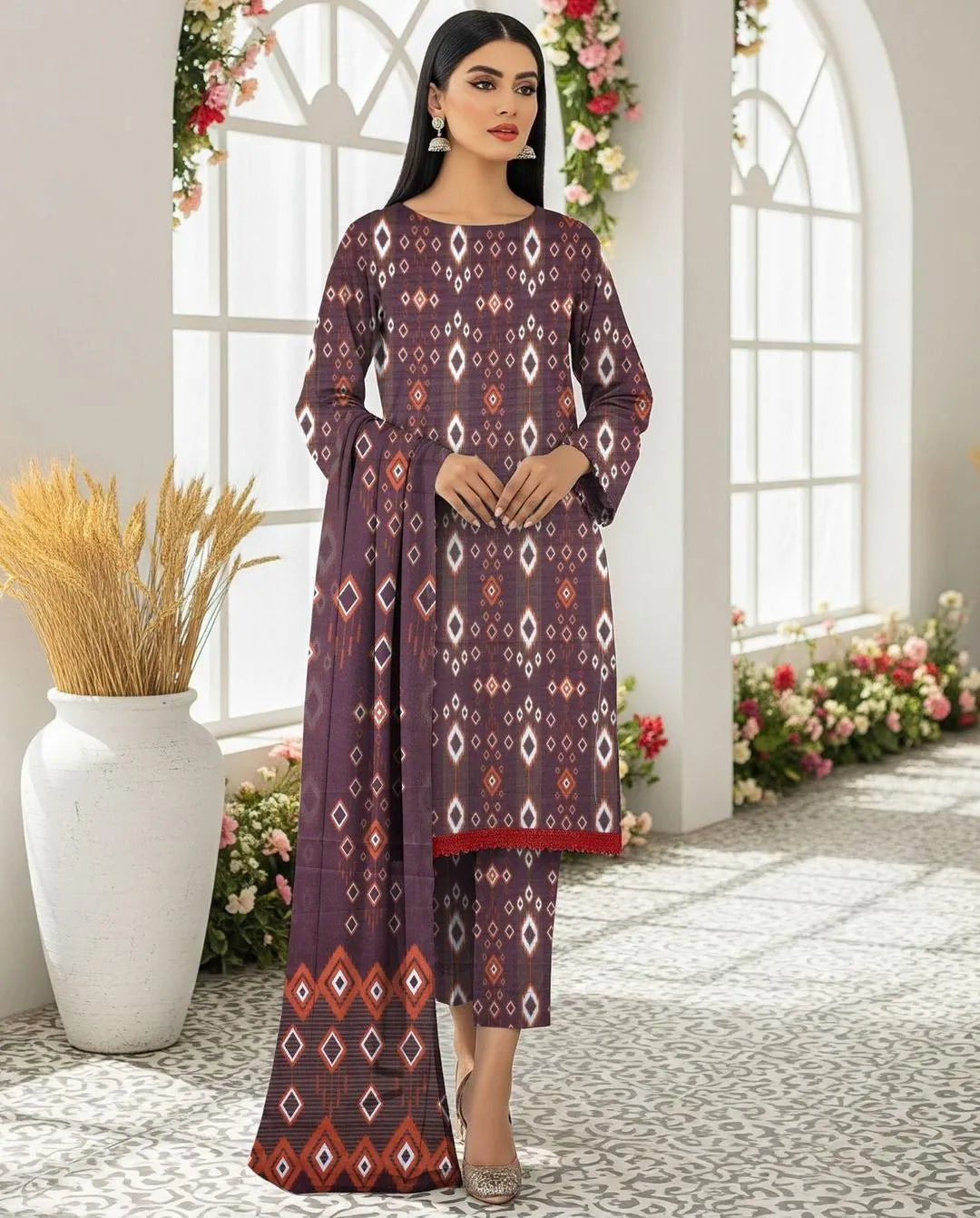 Brown Permimum Printed Dhanak
