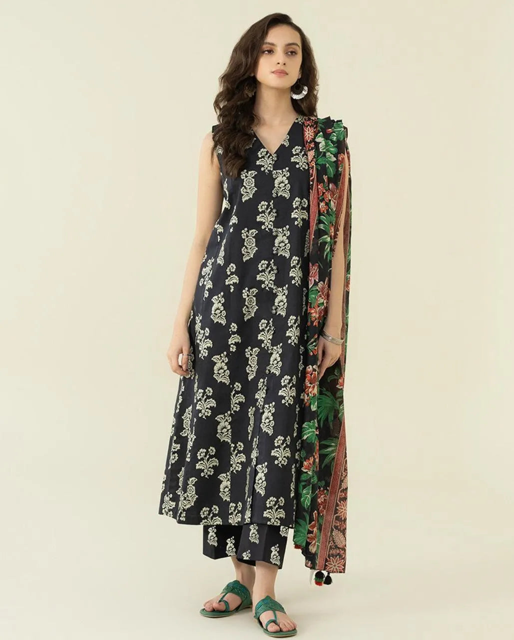 Black Digital Printed Karandi