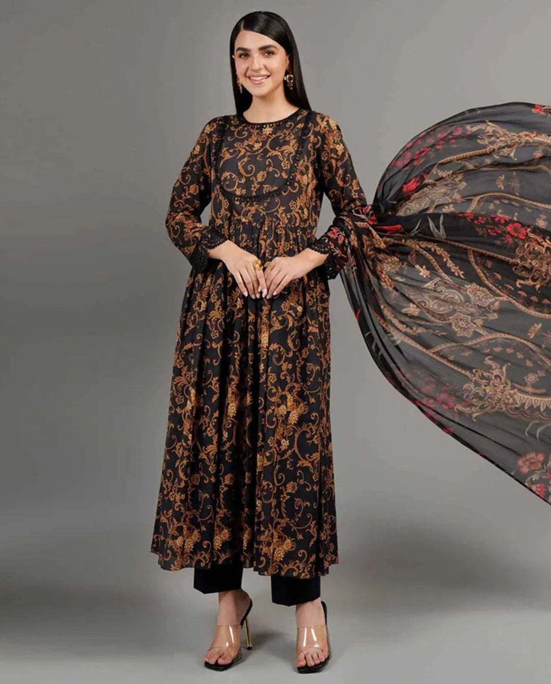 Black Digital Printed Karandi