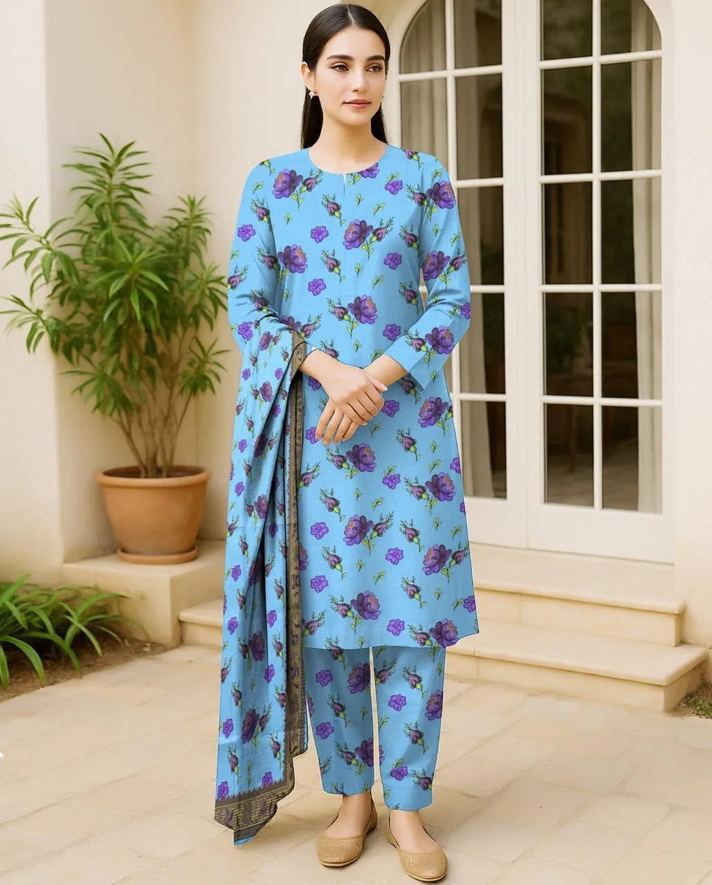 Blue Digital Printed Karandi