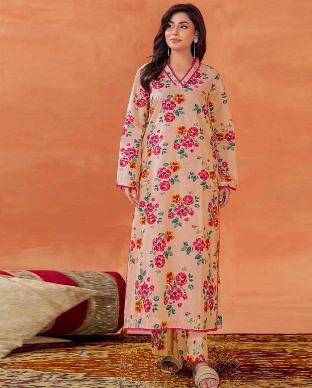 Peach Digital Printed Karandi