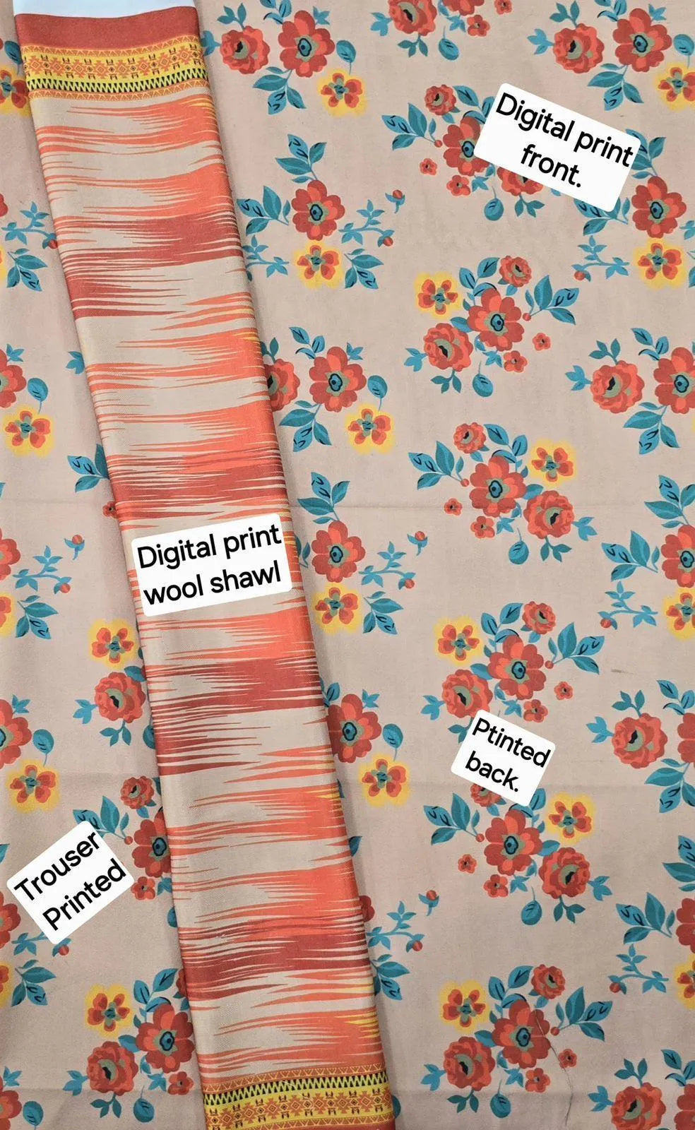 Peach Digital Printed Karandi