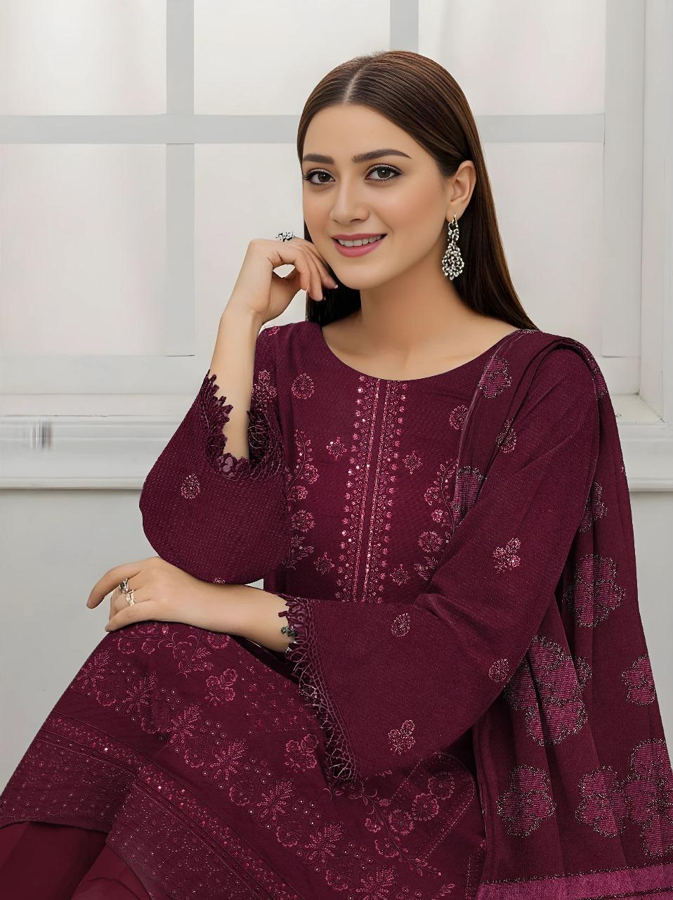 Purple Plain Embroidered