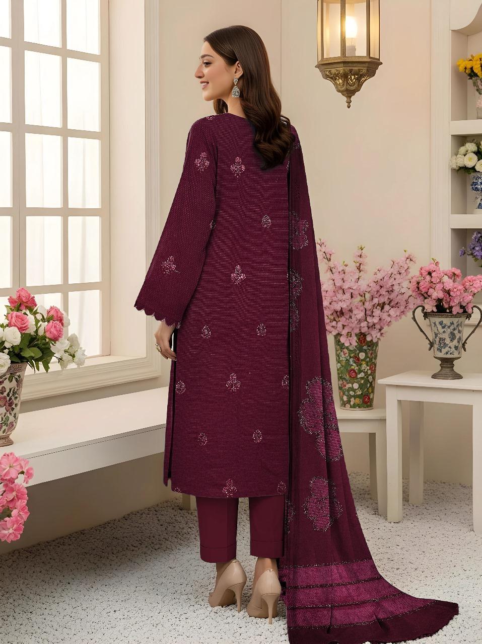 Purple Plain Embroidered